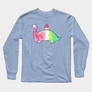 Watermelon Dinosaur Watercolor Long Sleeve T-Shirt